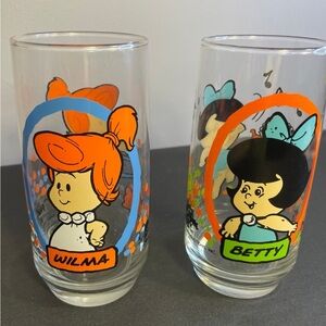 Two Flinstone Kids Glasses by Pizza Hut ~ circa 1986